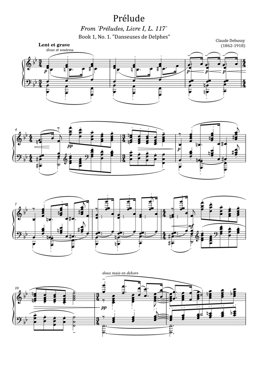 Debussy Preludes, Livre 1, L.117 Book 1, No.1 Danseuses de Delphes - For Piano Solo Original image number null