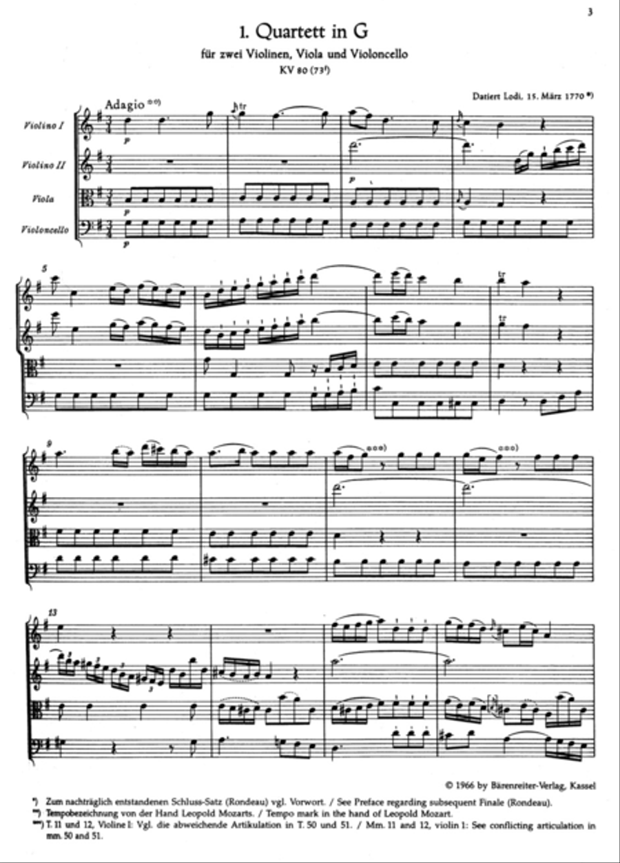 Die dreizehn fruhen Streichquartette String Quartet scores gallery preview page 2