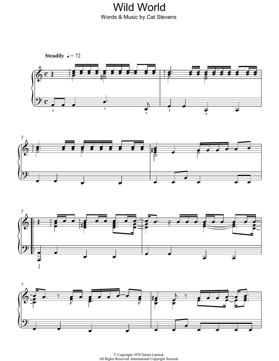 Wild World Wild World Piano Solo scores gallery preview page 1