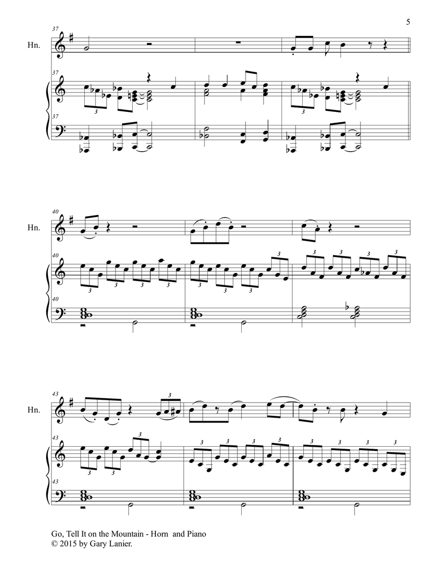 GO, TELL IT ON THE MOUNTAIN (Duet – Horn and Piano/Score and Parts) image number null