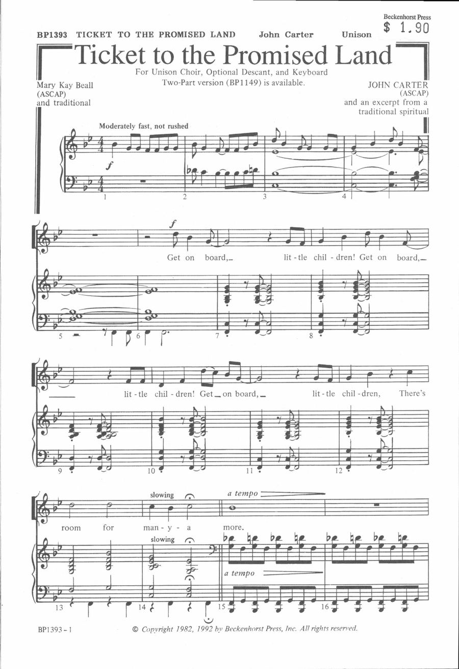 Ticket to the Promised Land - unison Unison Choir scores gallery preview page 2