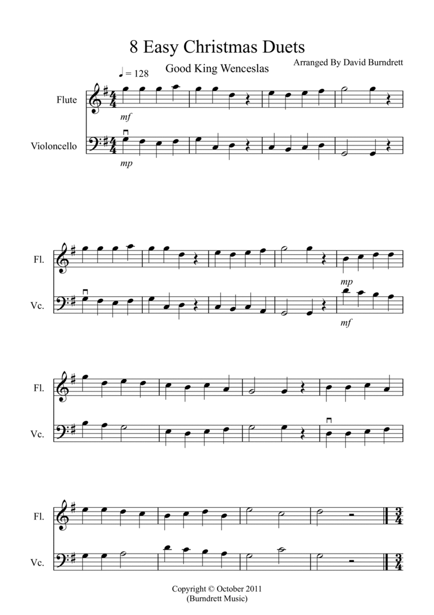 8 Easy Christmas Duets for Flute and Cello image number null
