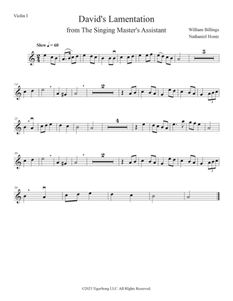 David's Lamentation (William Billings) for String Quartet image number null