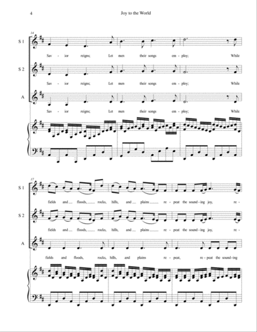 Joy to the World - for SSA choir with piano accompaniment SSA scores gallery preview page 4