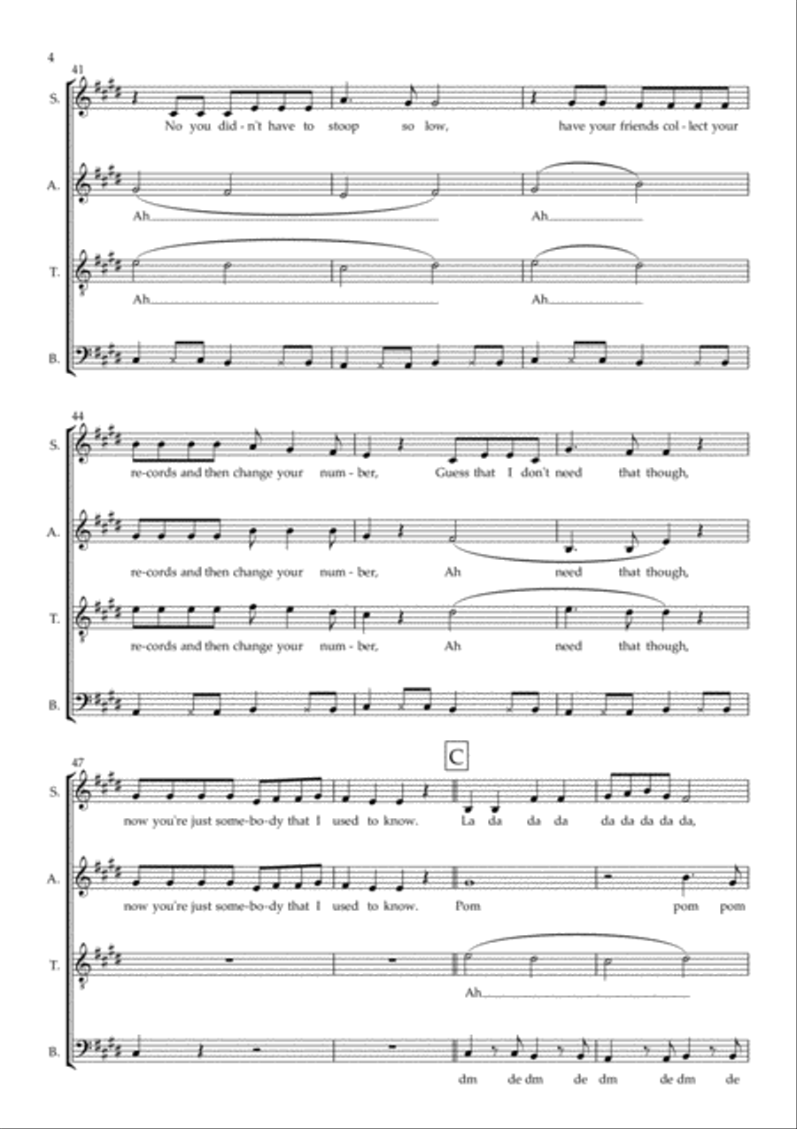 Somebody That I Used To Know 4-Part scores gallery preview page 4