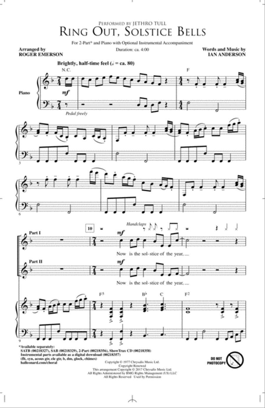 Ring Out, Solstice Bells 2-Part scores gallery preview page 1