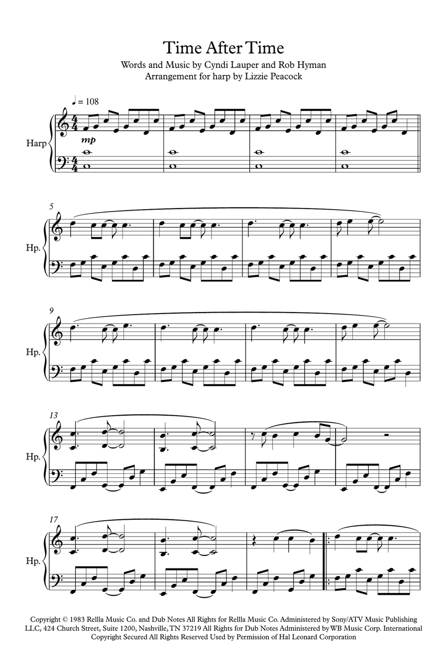 Time After Time Harp scores gallery preview page 1