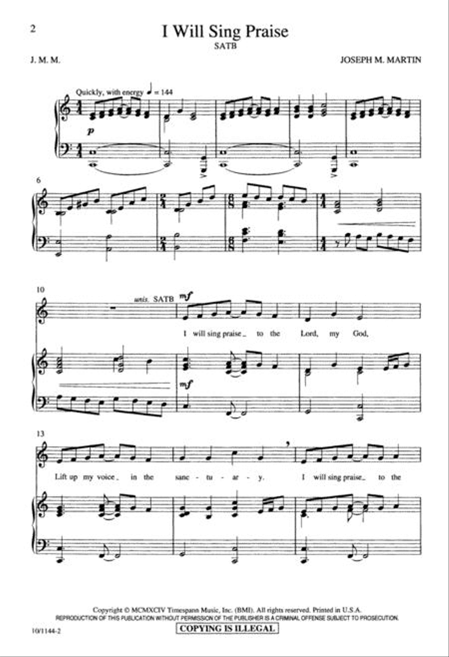 I Will Sing Praise 4-Part scores gallery preview page 2