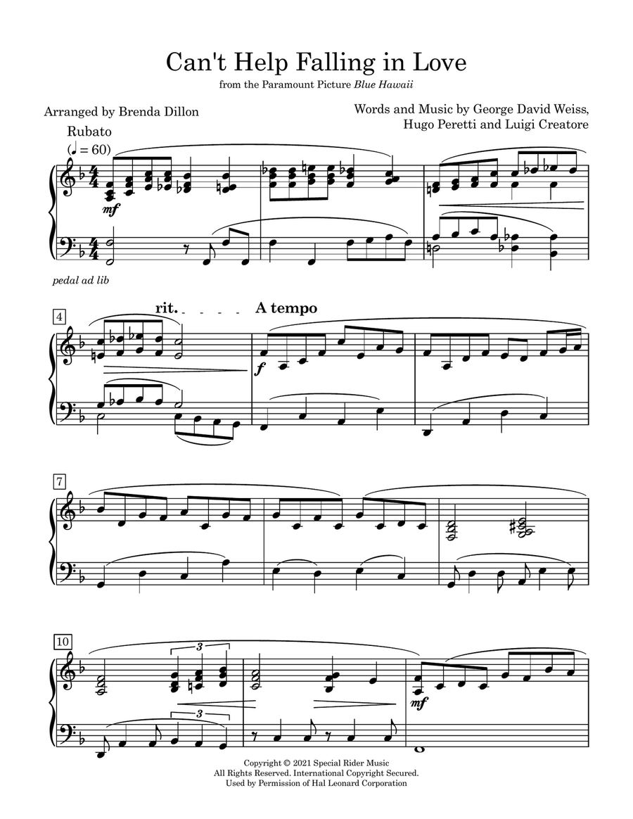 Can't Help Falling In Love Piano Solo scores gallery preview page 1