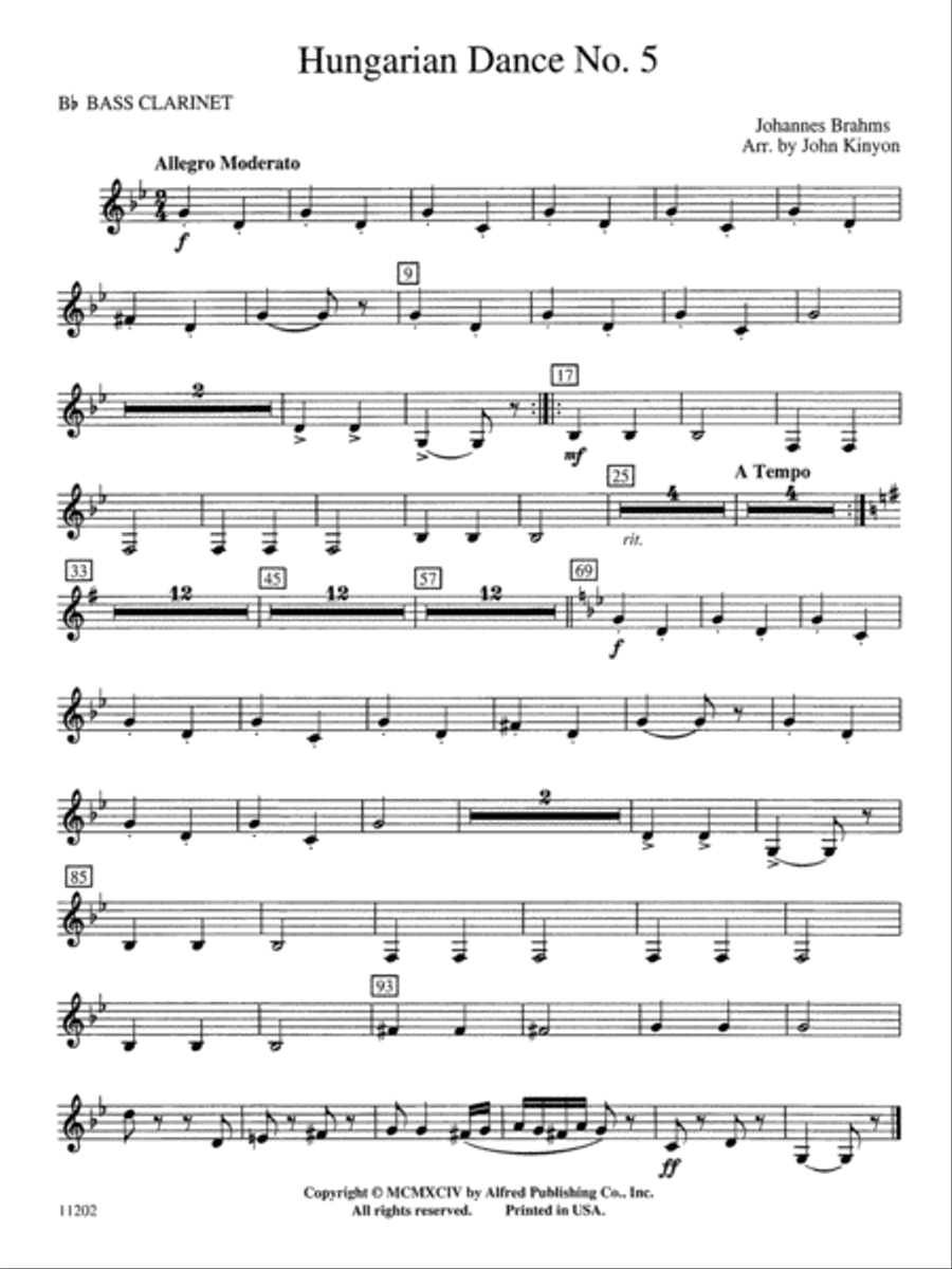 Hungarian Dance No. 5: B-flat Bass Clarinet Concert Band scores gallery preview page 1