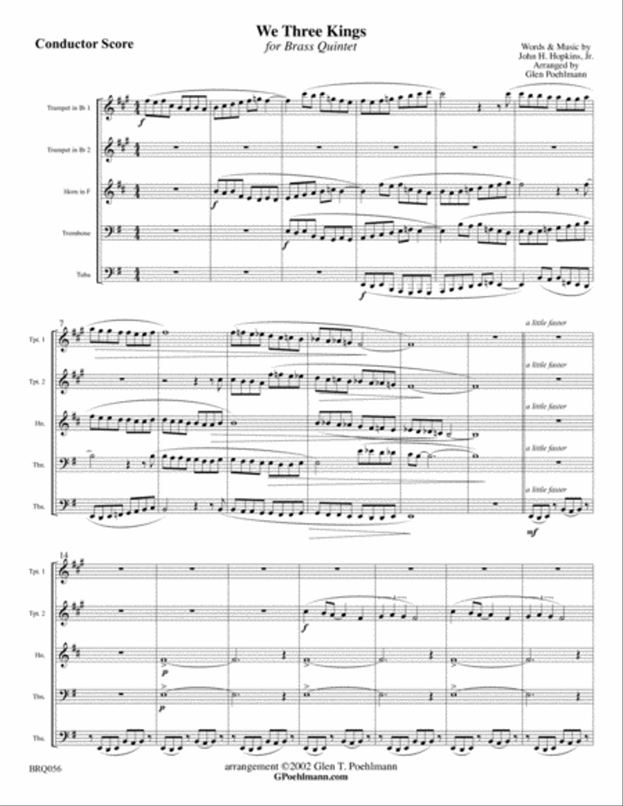 WE THREE KINGS arranged for BRASS QUINTET (unaccompanied) Brass Quintet scores gallery preview page 1