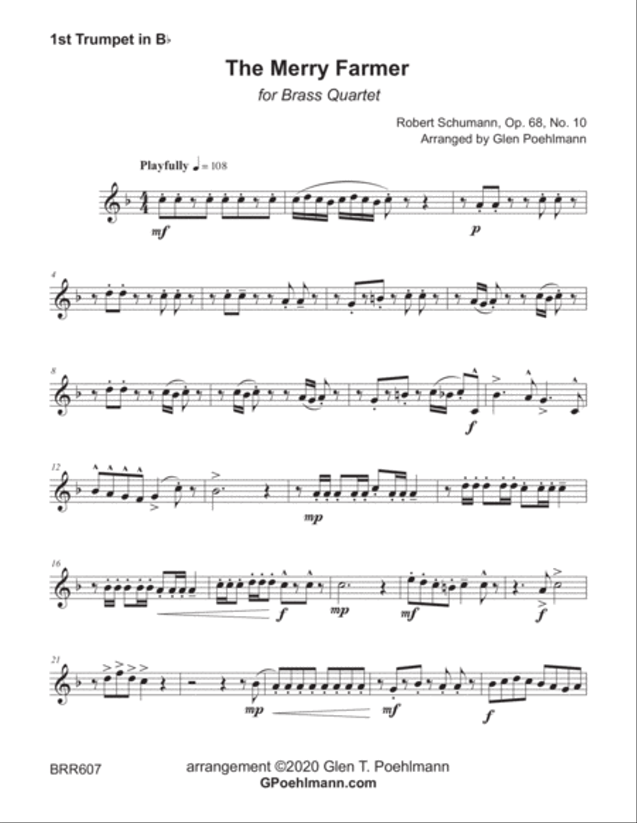 THE MERRY FARMER arranged for BRASS QUARTET. Based on the Piano Solo by Robert Schumann image number null