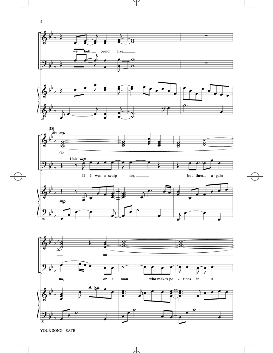 Your Song (arr. Mac Huff) 4-Part scores gallery preview page 3