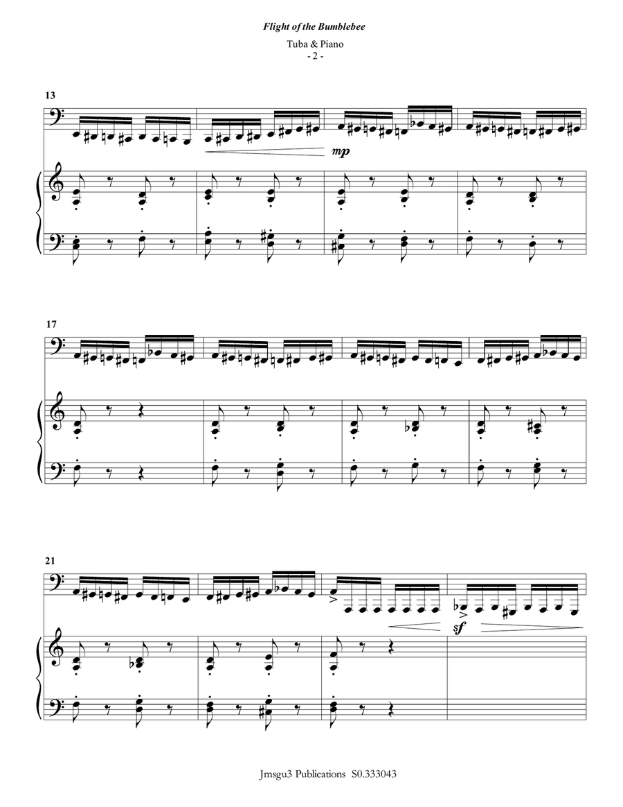 Korsakov: Flight of the Bumblebee for Tuba & Piano Tuba scores gallery preview page 2