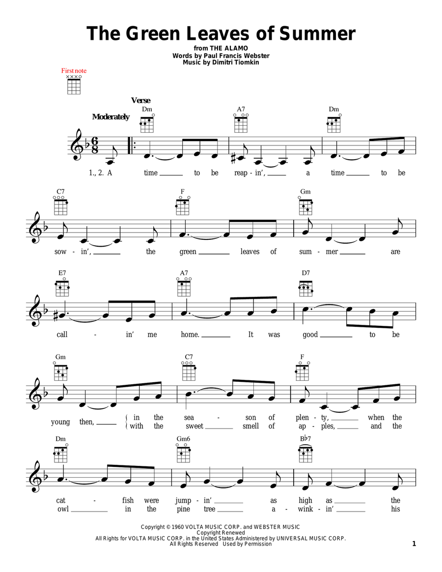 The Green Leaves Of Summer Ukulele scores gallery preview page 1
