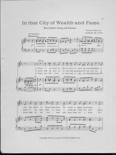 In That City of Wealth and Fame. Descriptive Song and Chorus