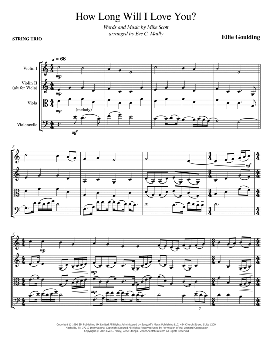 How Long Will I Love You String Trio scores gallery preview page 1