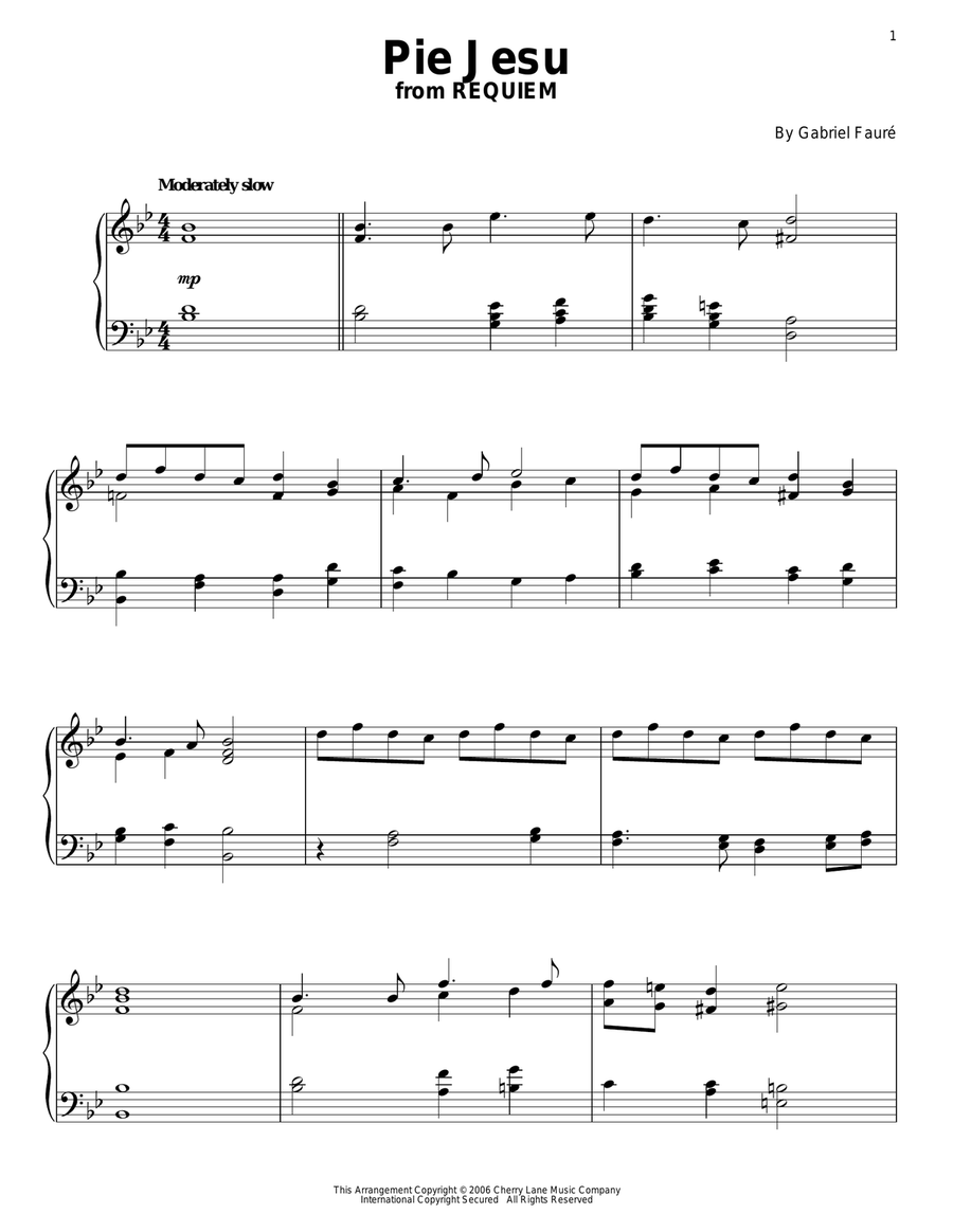 Pie Jesu Piano Solo scores gallery preview page 1