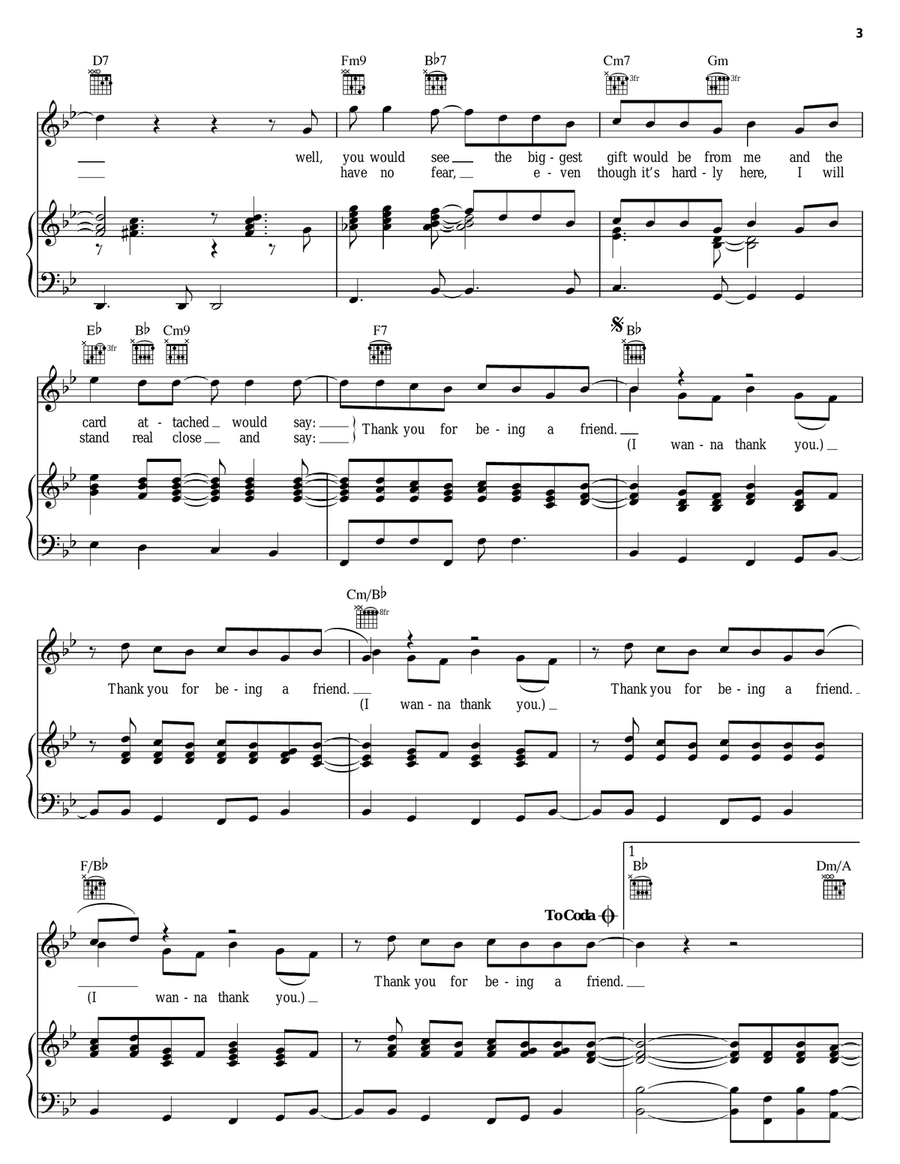 Thank You For Being A Friend (Theme from The Golden Girls) Piano, Vocal, Guitar scores gallery preview page 3
