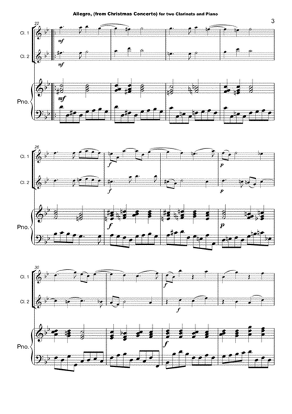 Christmas Concerto, Allegro, by Corelli; for Clarinet Duet or Solo, with optional Piano