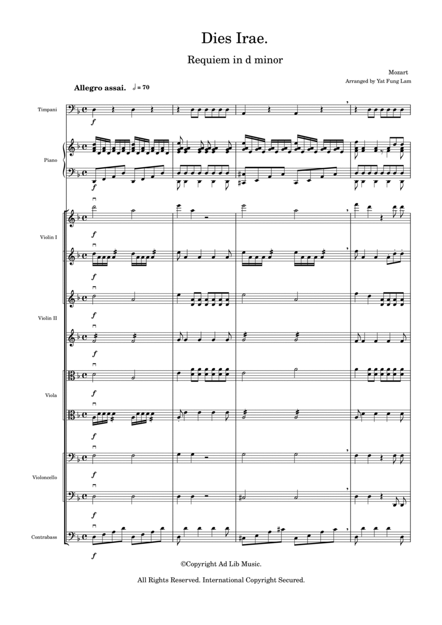 Dies Irae from Requiem in D minor by Mozart (String Orchestra Version) String Orchestra scores gallery preview page 1