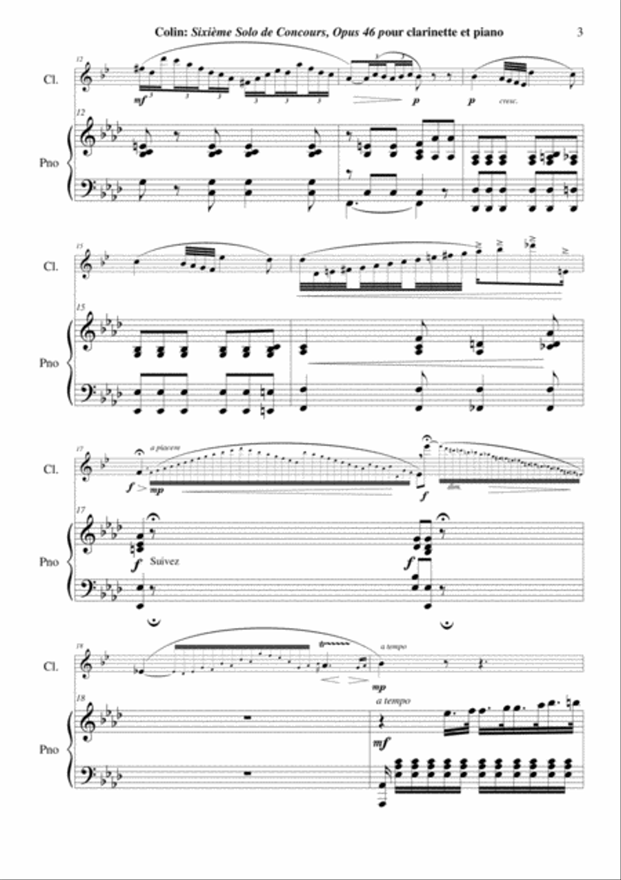 Charles Colin: Sixième Solo de Concours, Opus 46 arranged for Bb clarinet and piano B-Flat Clarinet scores gallery preview page 3
