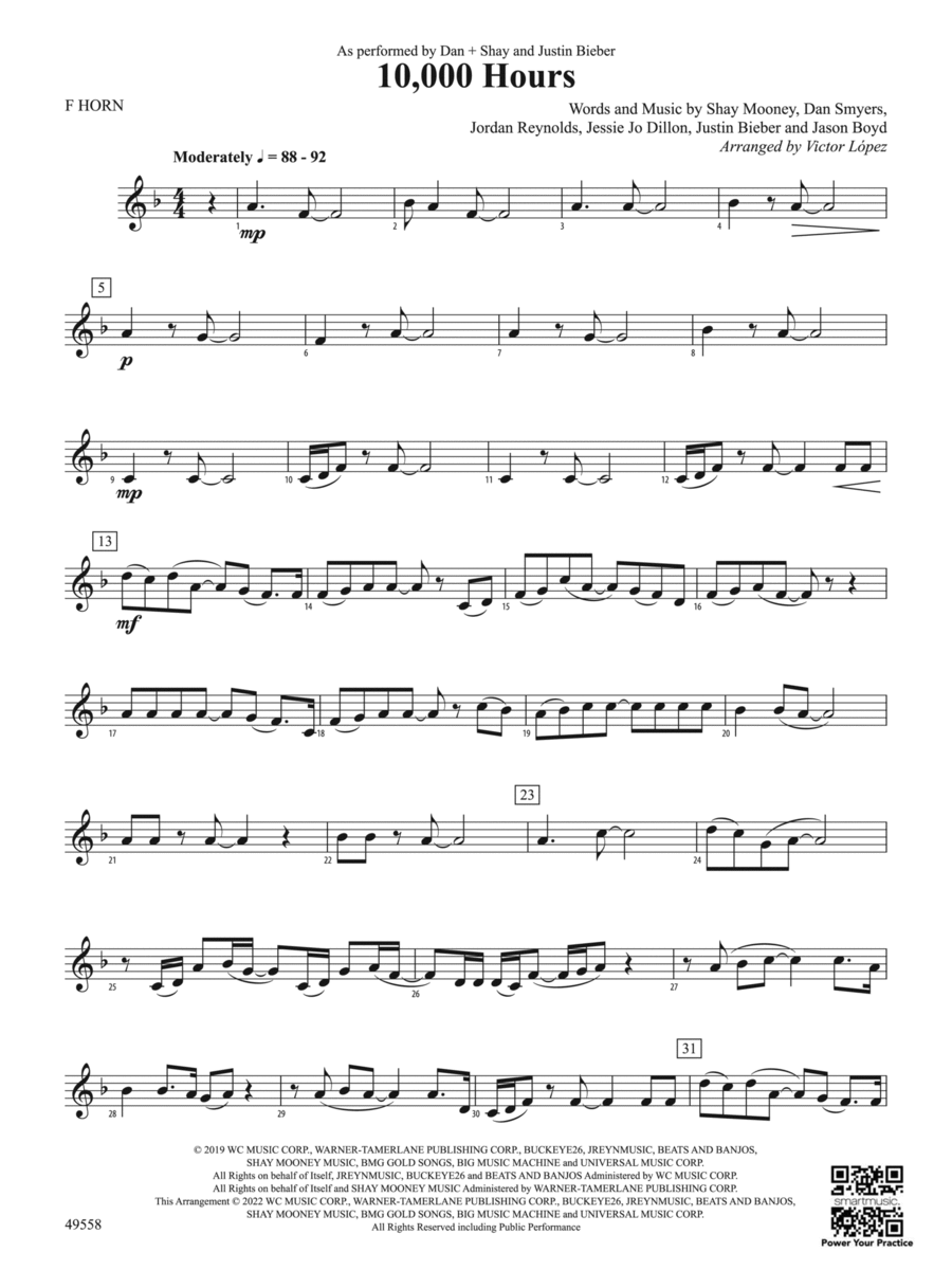 10,000 Hours: 1st F Horn 10,000 Hours: 1st F Horn Concert Band scores gallery preview page 1