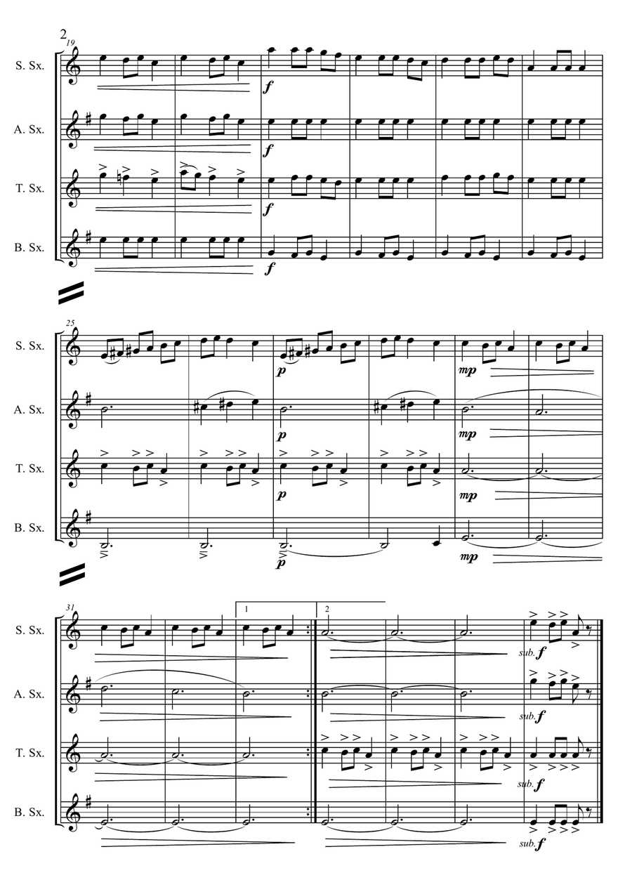 Carol of the Bells/Shchedryk (Ukrainian Christmas Carol), arr. for Sax Quartet Saxophone Quartet scores gallery preview page 2