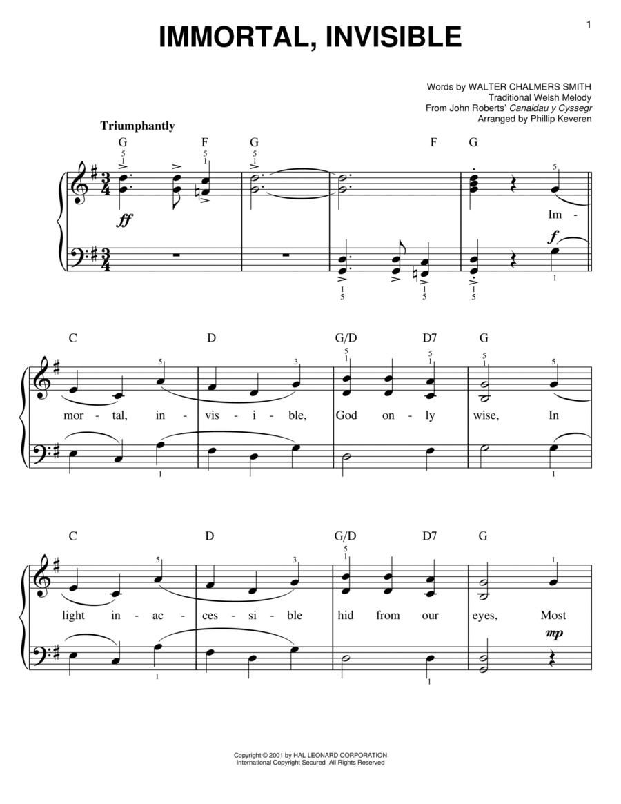 Immortal, Invisible (arr. Phillip Keveren) Easy Piano scores gallery preview page 1