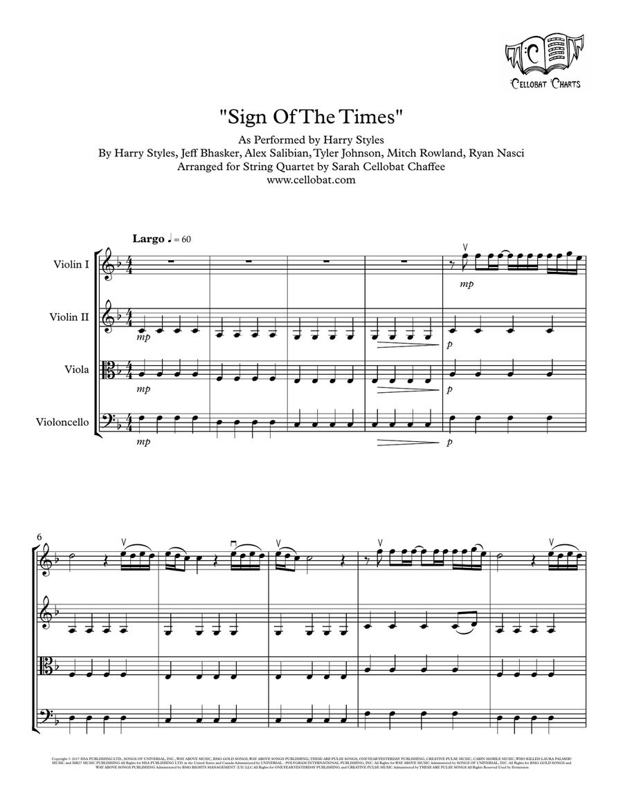 Sign Of The Times String Quartet scores gallery preview page 1