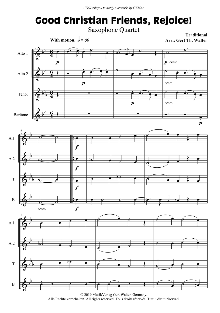 Good Christian Friends, Rejoice! Woodwind Quartet scores gallery preview page 1