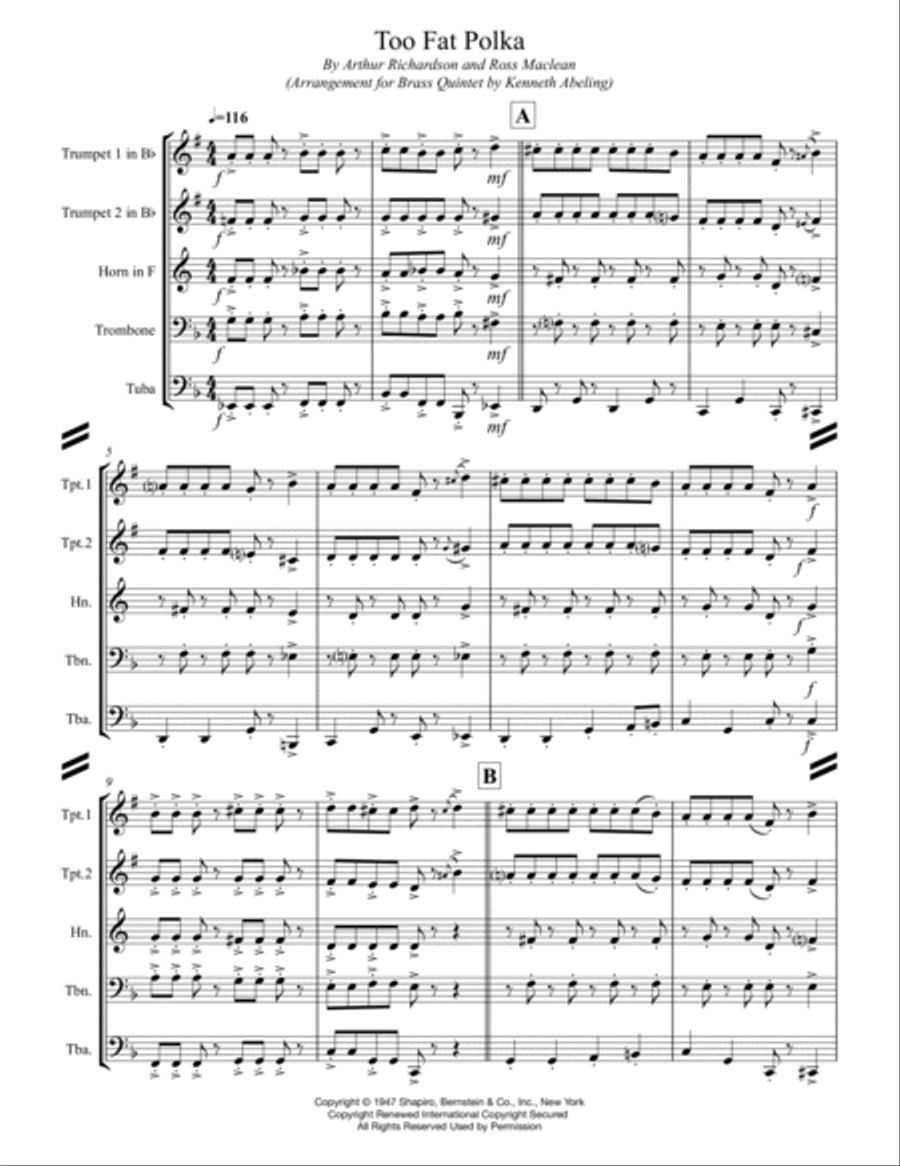Too Fat Polka (she's Too Fat For Me) Horn scores gallery preview page 2