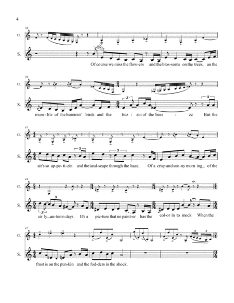 When the Frost is on the Punkin for Voice and Clarinet concert pitch Chamber Music scores gallery preview page 4
