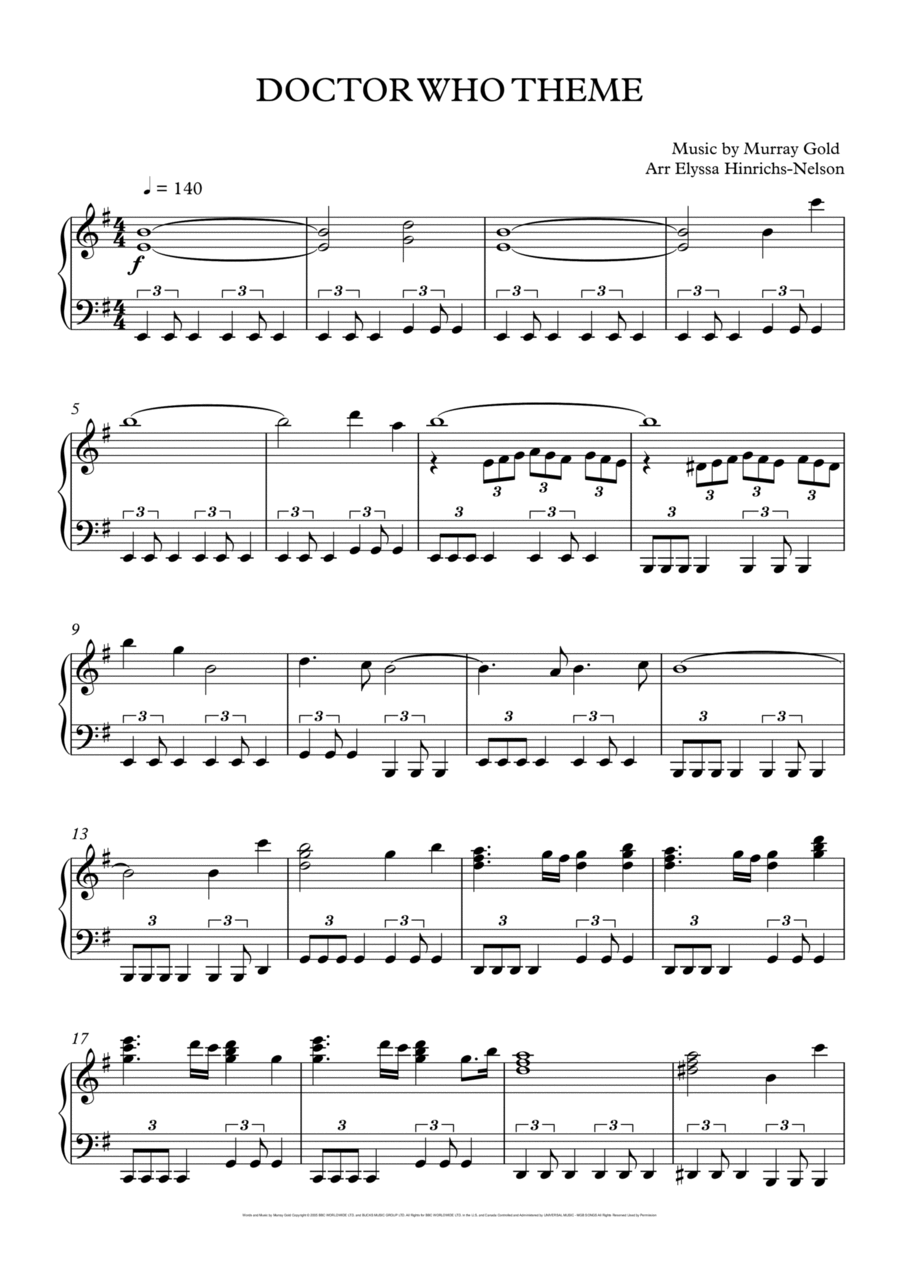 Doctor Who Theme Piano Solo scores gallery preview page 1