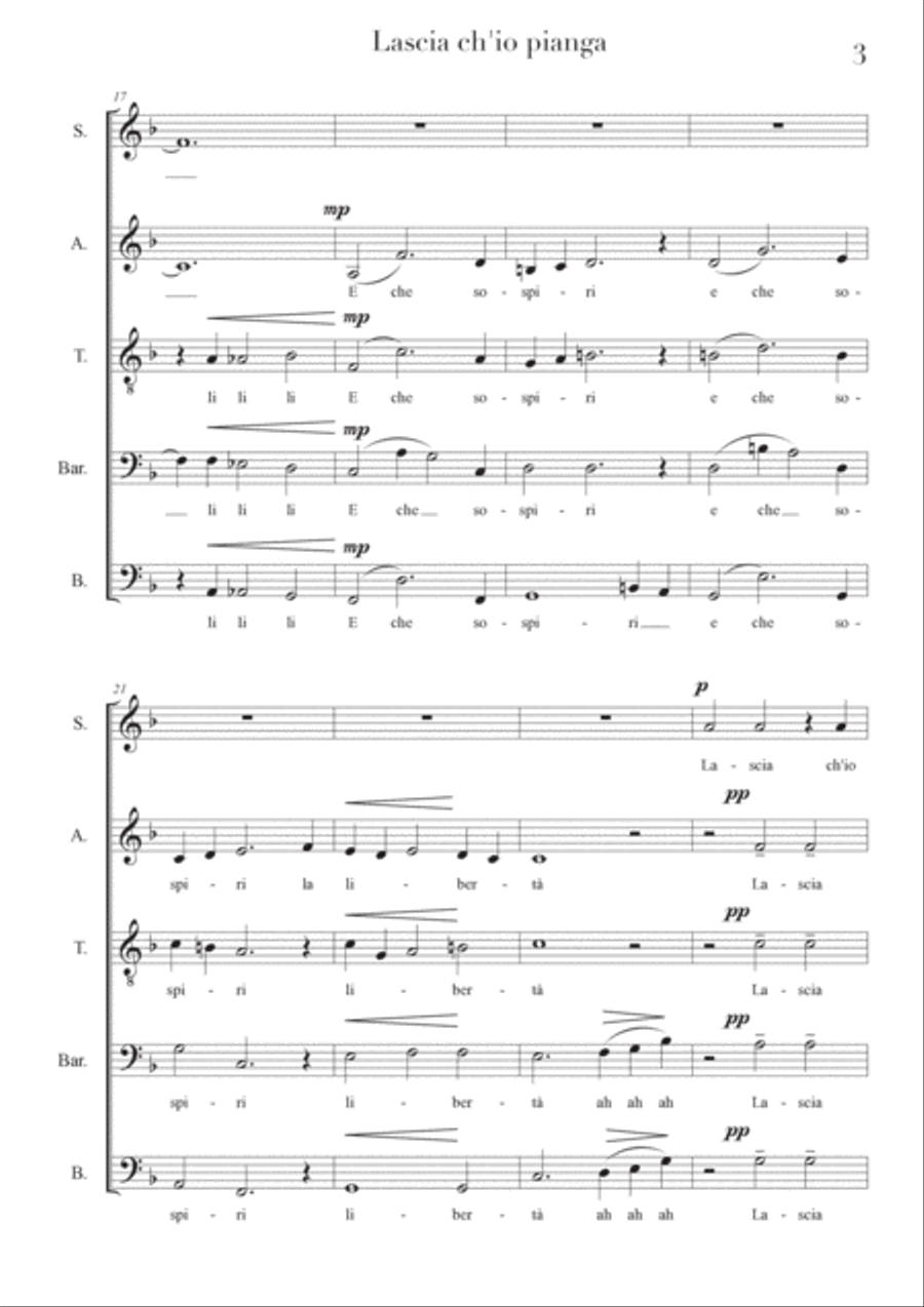 Lascia ch'io pianga A Cappella scores gallery preview page 3