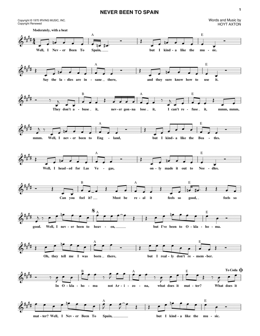 Never Been To Spain Piano scores gallery preview page 1