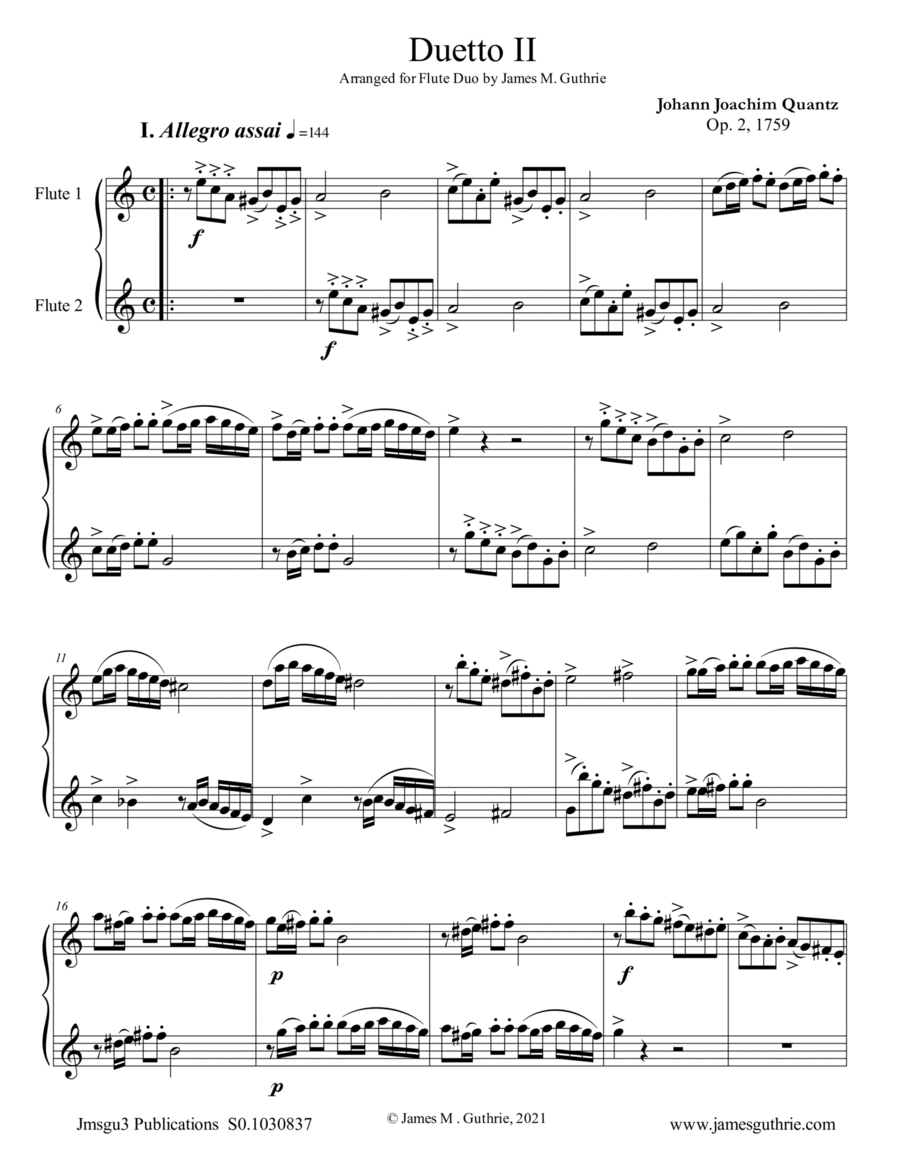 Quantz: Duetto Op. 2 No. 2 for Flute Duo Flute Duet scores gallery preview page 1