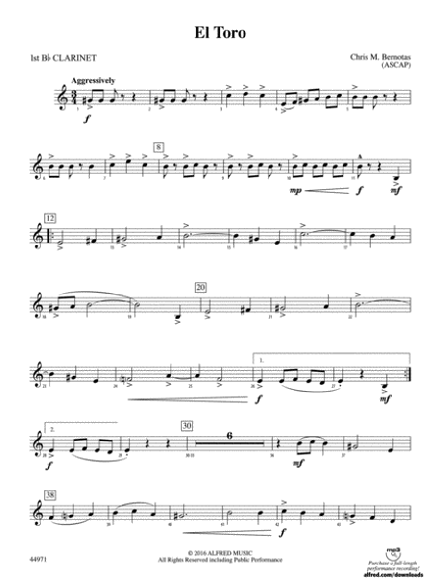 El Toro: 1st B-flat Clarinet Concert Band scores gallery preview page 1