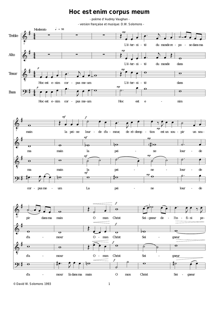 Hoc est enim corpus meum (French version) for SATB choir 4-Part scores gallery preview page 1
