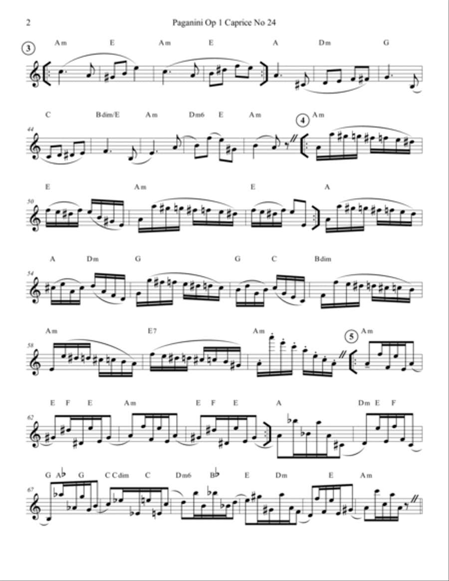 Paganini Op 1 Caprice No 24 Variations For Solo English Horn or Oboe