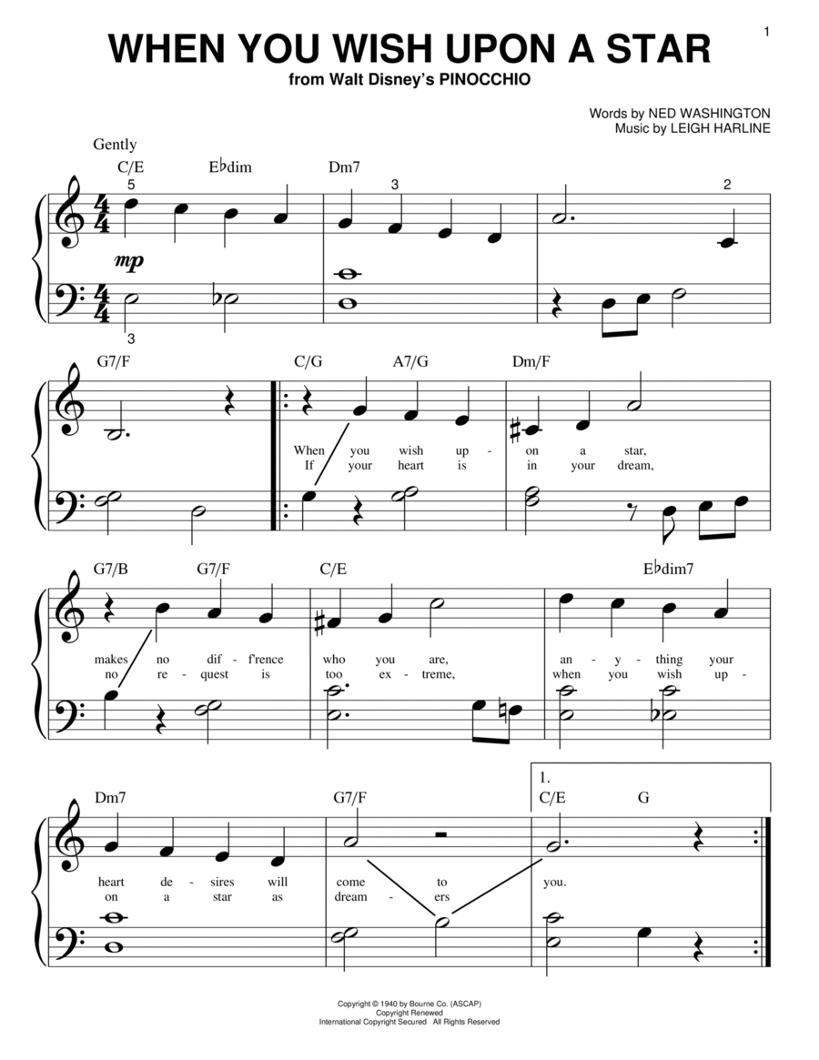 When You Wish Upon A Star (from Pinocchio) Easy Piano scores gallery preview page 1