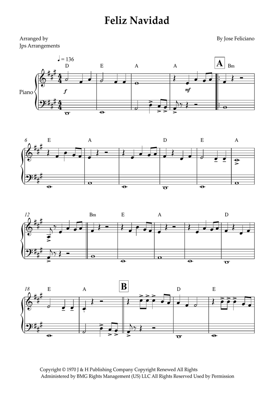 Feliz Navidad Easy Piano scores gallery preview page 1
