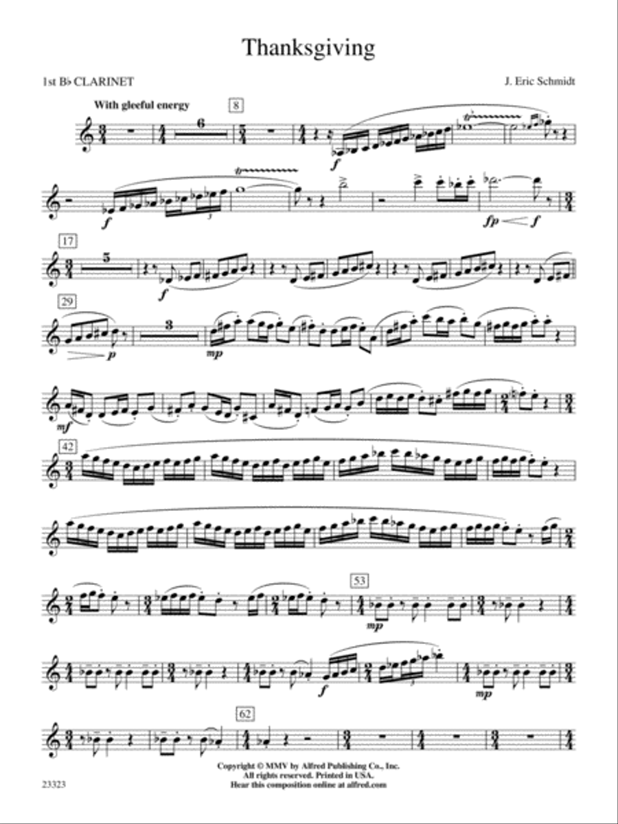 Thanksgiving: 1st B-flat Clarinet Concert Band scores gallery preview page 1