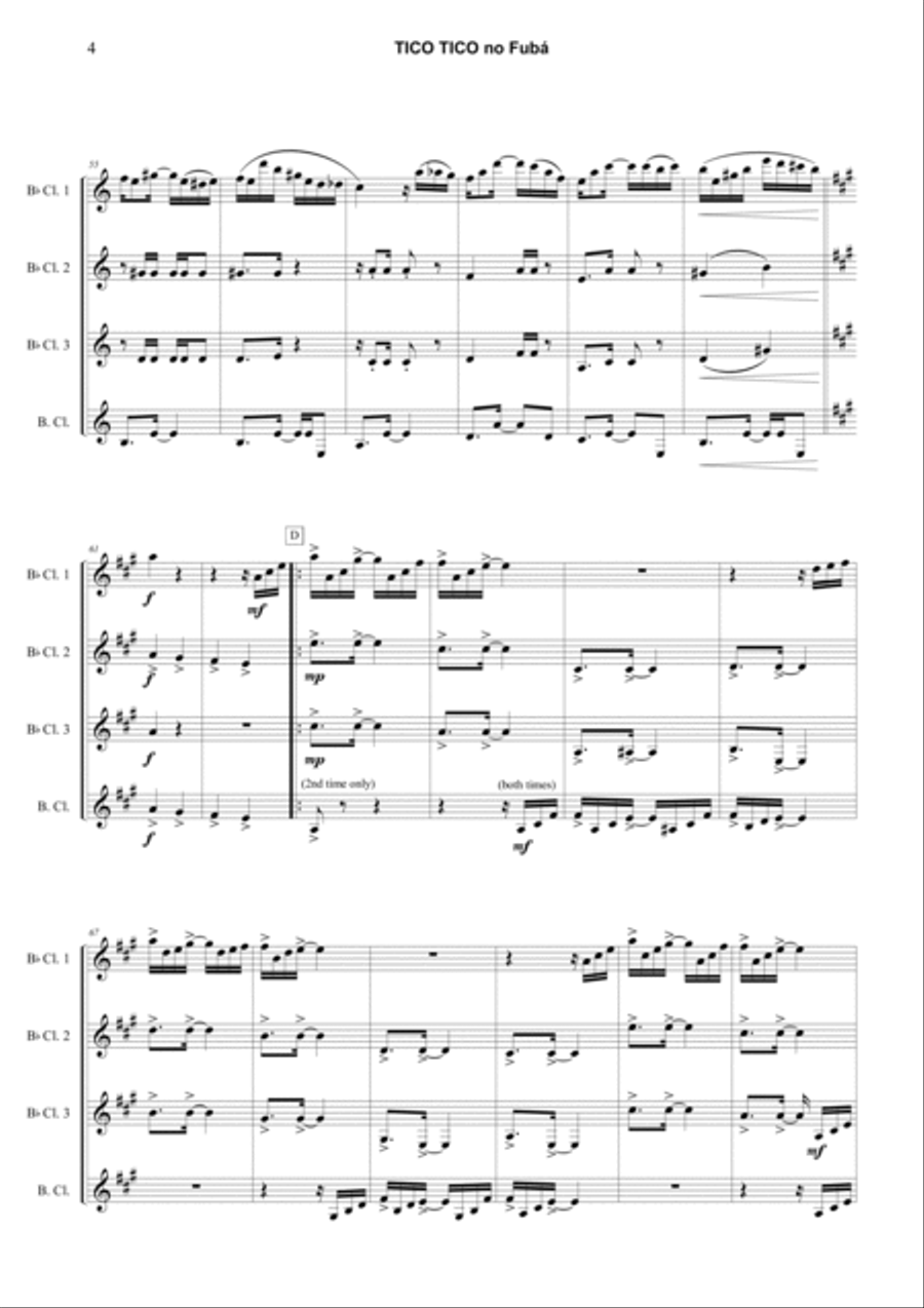Tico Tico no Fubá Tico Tico no Fubá Clarinet Quartet scores gallery preview page 4
