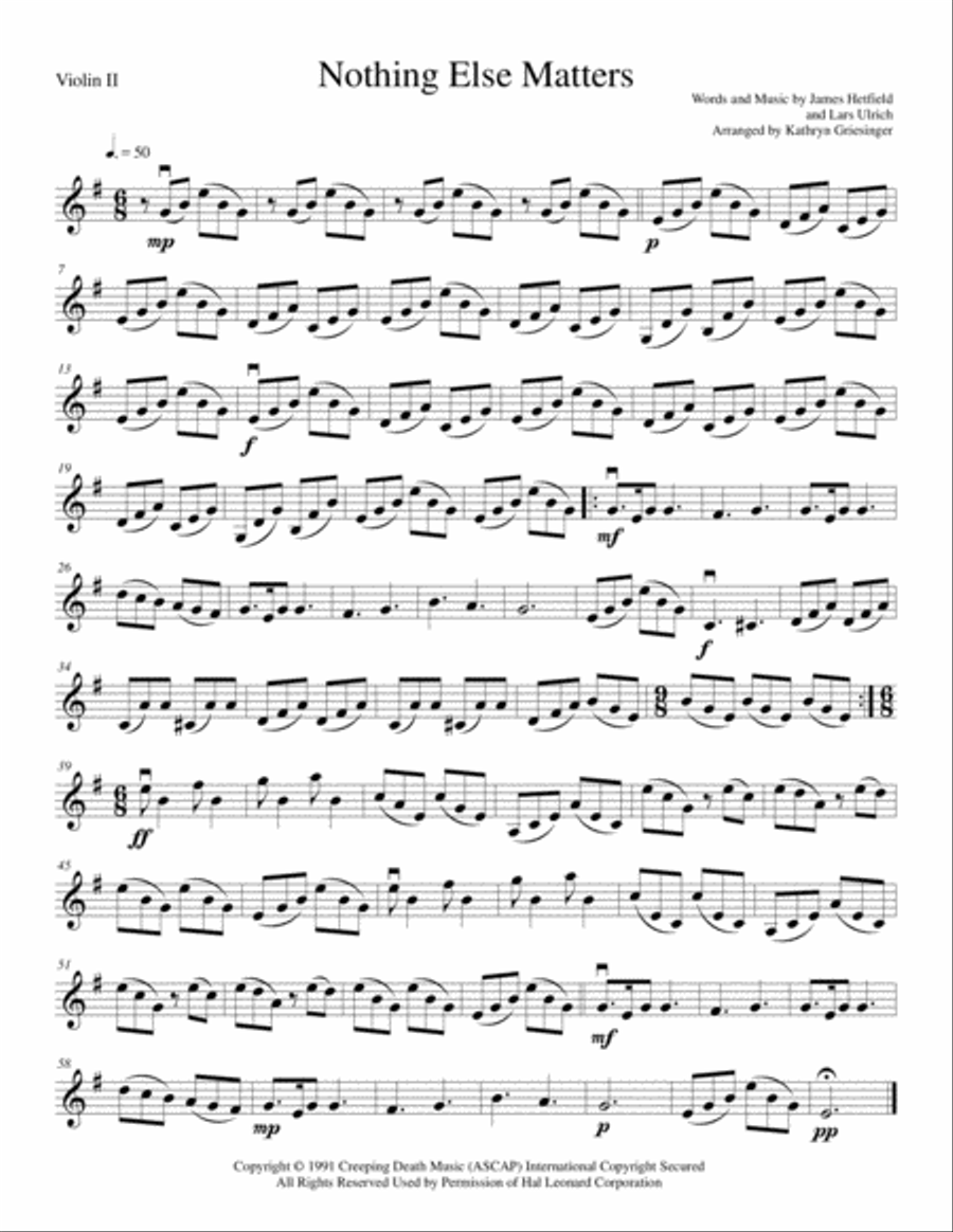 Nothing Else Matters String Quartet scores gallery preview page 2