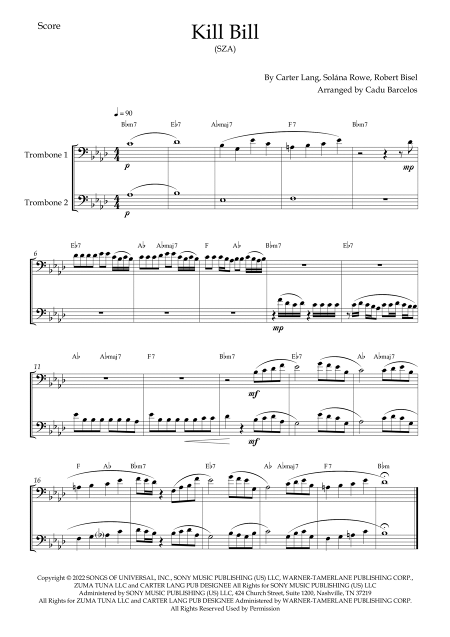 Kill Bill Trombone Duet scores gallery preview page 1
