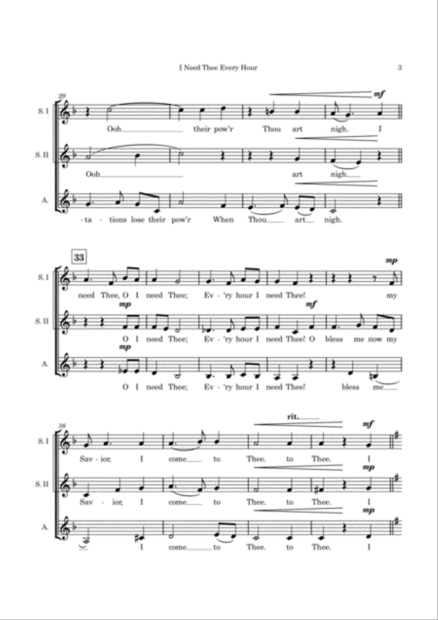 I Need Thee Every Hour - SSA A Cappella SSA scores gallery preview page 4