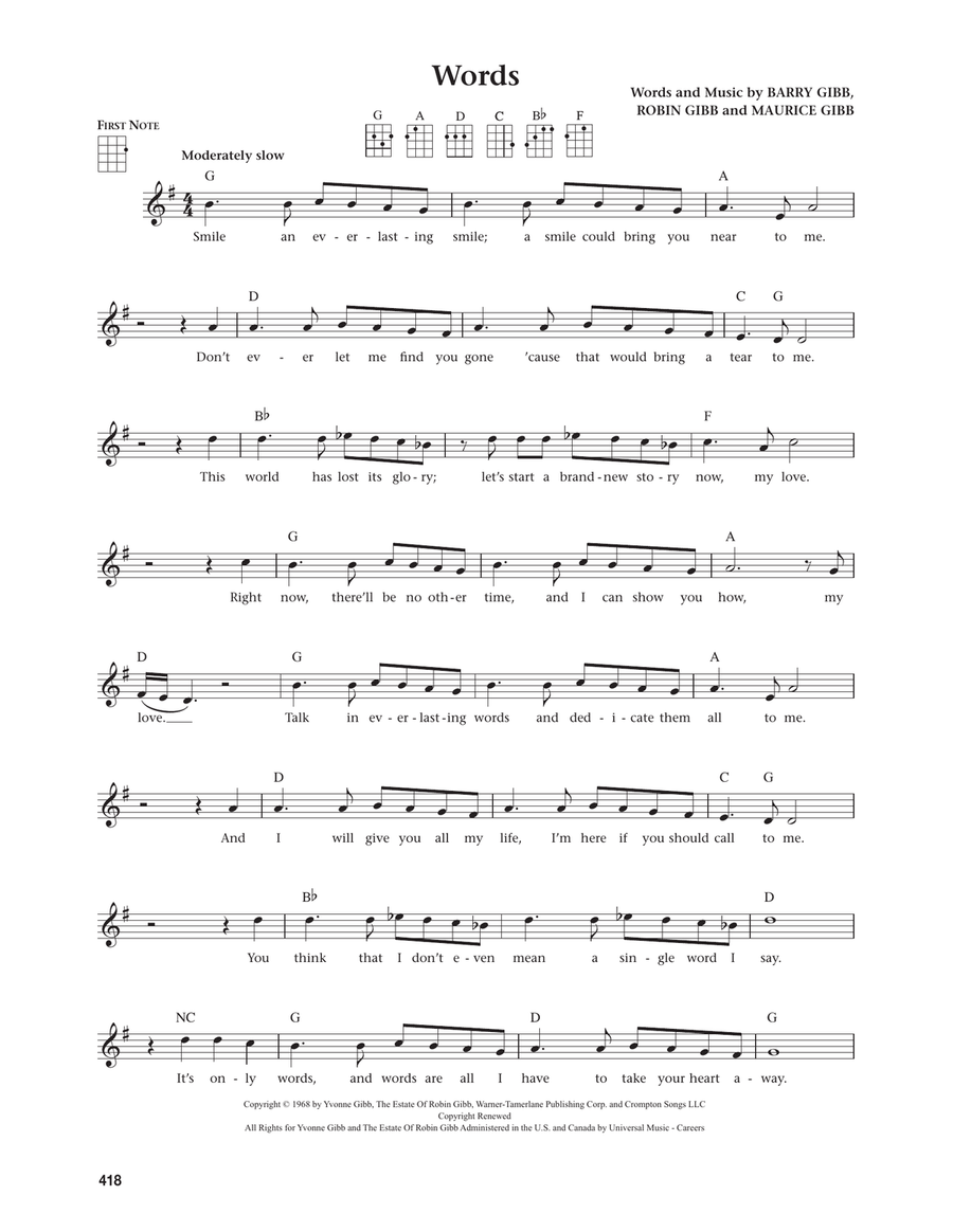 Words (from The Daily Ukulele) (arr. Jim Beloff) Ukulele scores gallery preview page 1