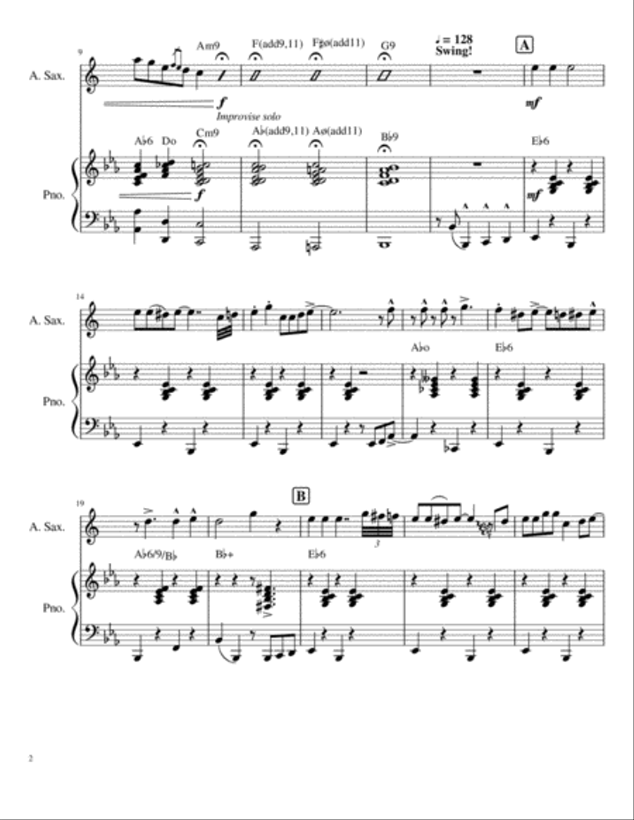 Jazzy Jingle Bells for Eb Saxophone and Piano Woodwind Duet scores gallery preview page 3