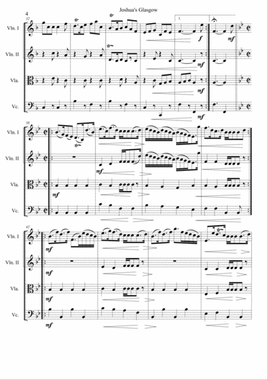 Joshua's Glasgow: a suite of seven pieces for string quartet by Scottish Georgian composer Joshua Ca String Quartet scores gallery preview page 4